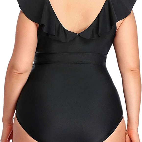 DACI Plus Size One Piece Ruffled V Neck Tummy Control Swimsuit - Picture 7 of 8